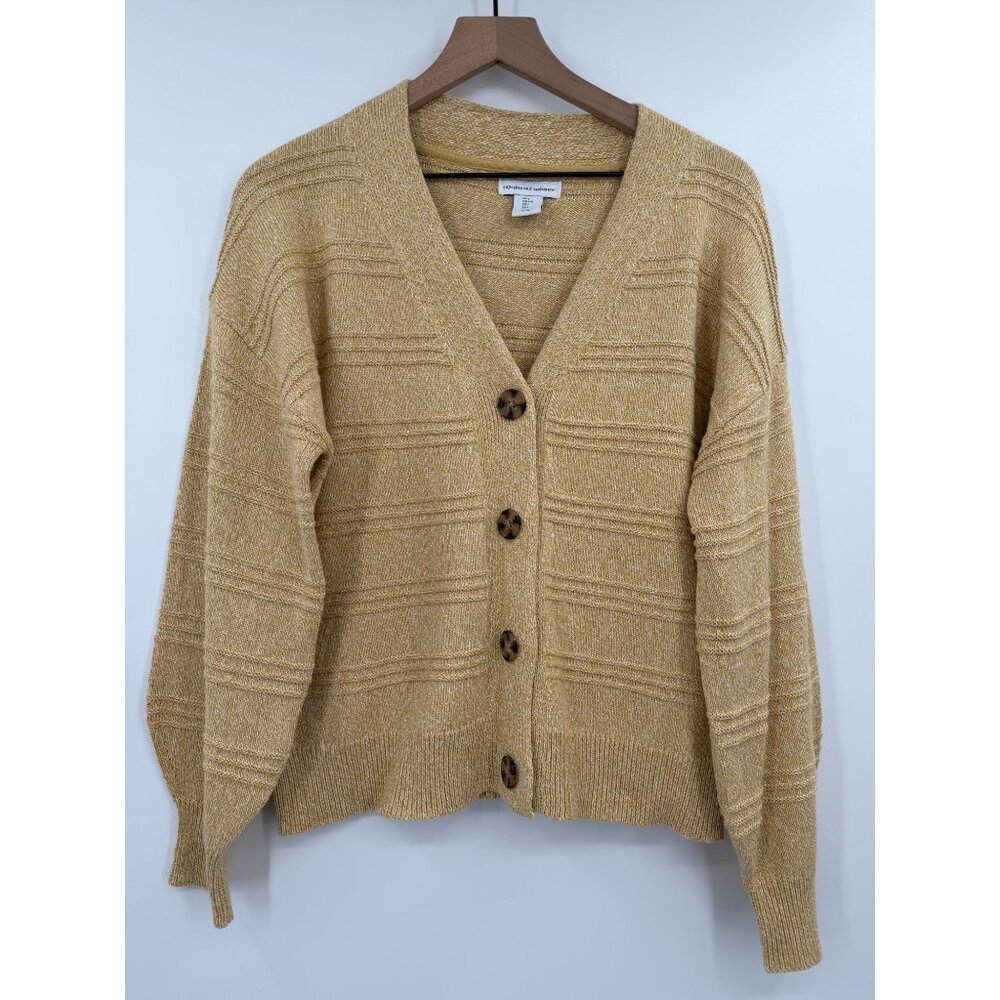 Cupcakes & Cashmere Chunky Knit Cardigan Women Large Mustard Grandpa Cottage Cor